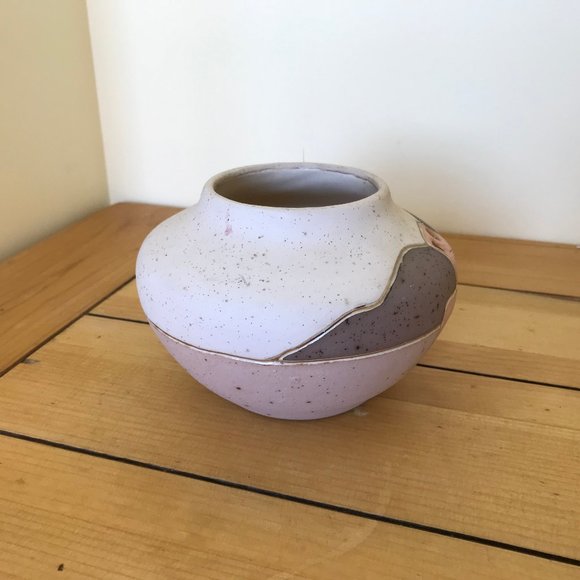 Adobe Desert Art Pottery Vase Tea Light Bowl with Cutouts Feather Concho Mexico - Picture 4 of 8